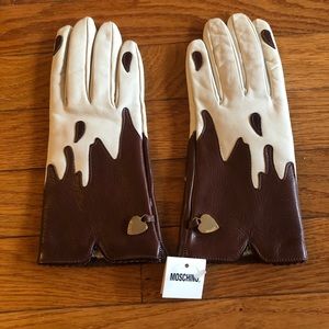 Moschino Dripping Chocolate Leather Gloves